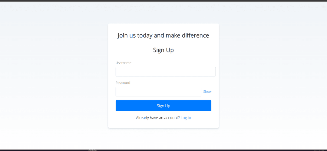 Create an account page